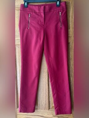LOFT RED MARISA SKINNY PANTS WITH GOLD ZIPPER POCKETS SIZE 0